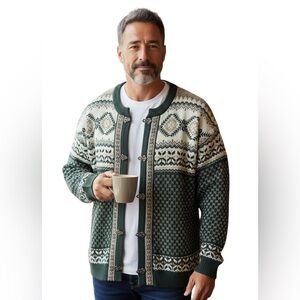 Vintage Cottage Cove Men's Cardigan Sweater Size XL Fair Isle